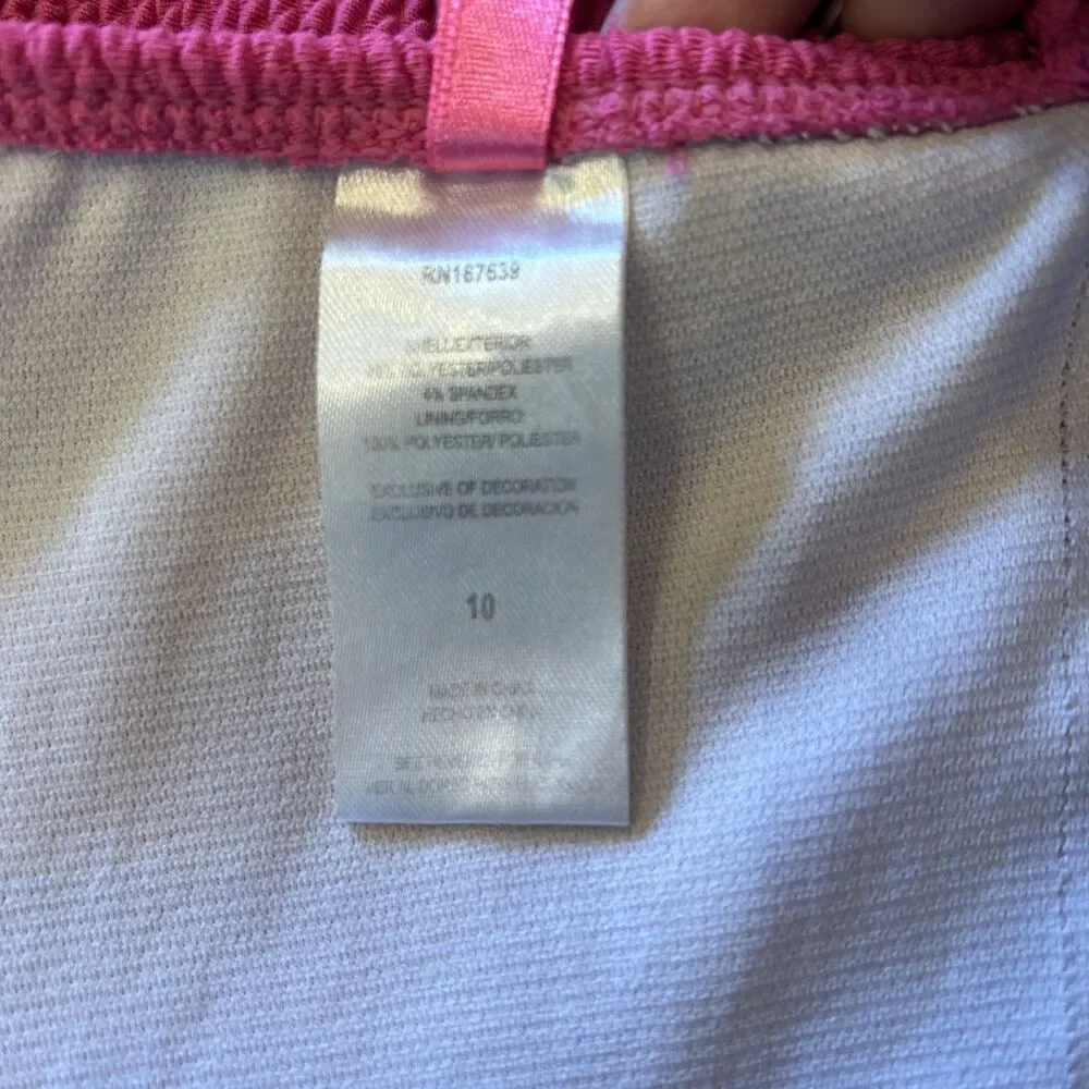Betsey Johnson Pink Swimsuit Girls Size 10 Textured Crocheted Flowers UPF +50